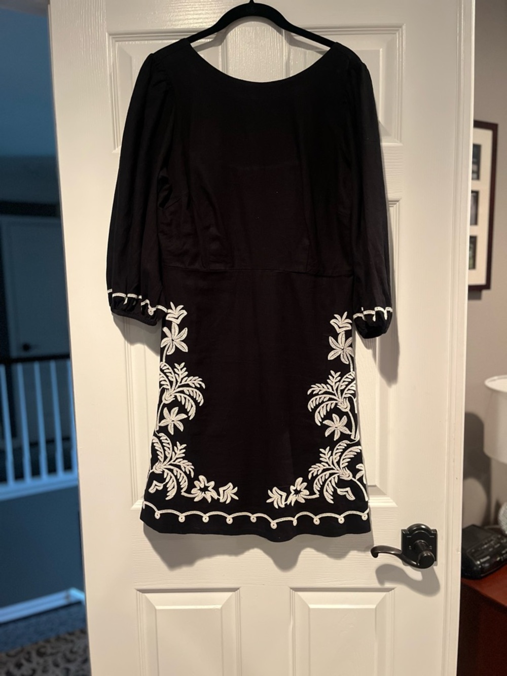 Ann Taylor Black Midi Dress with White Floral Embroidery
